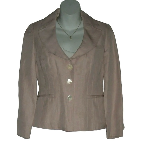 Ann Taylor Blazer Silk Linen Blend Jacket Pink Barbie Office Business Petite OP - Picture 1 of 14
